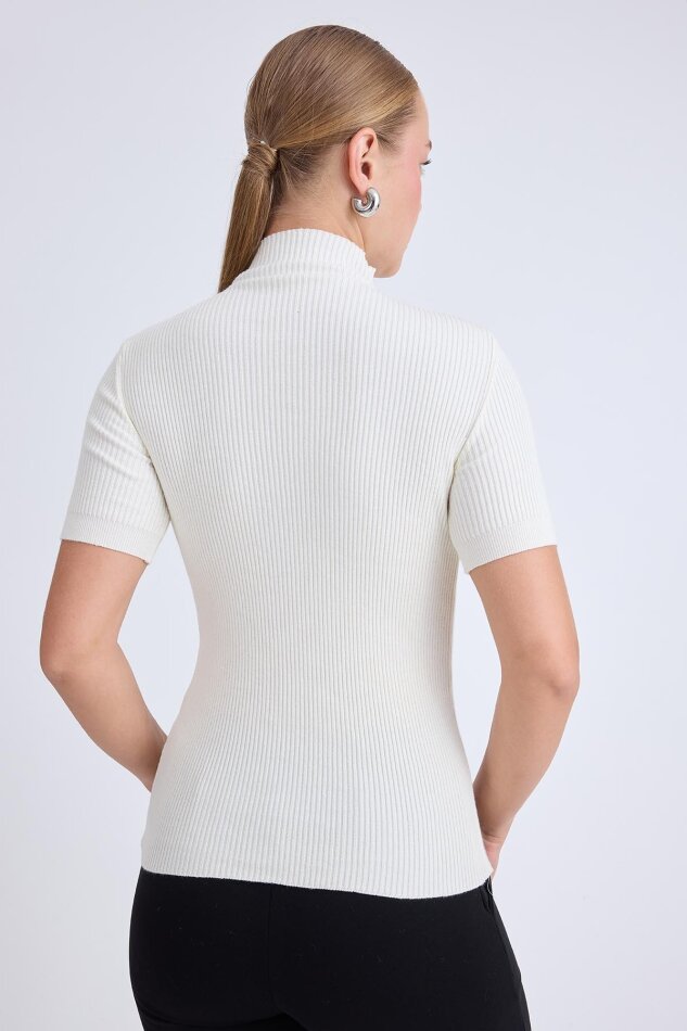 Balıkçı Yaka Yarım Kol Triko Bluz - 3