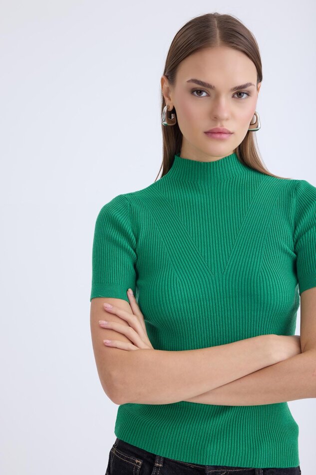 Balıkçı Yaka Yarım Kol Triko Bluz - 6