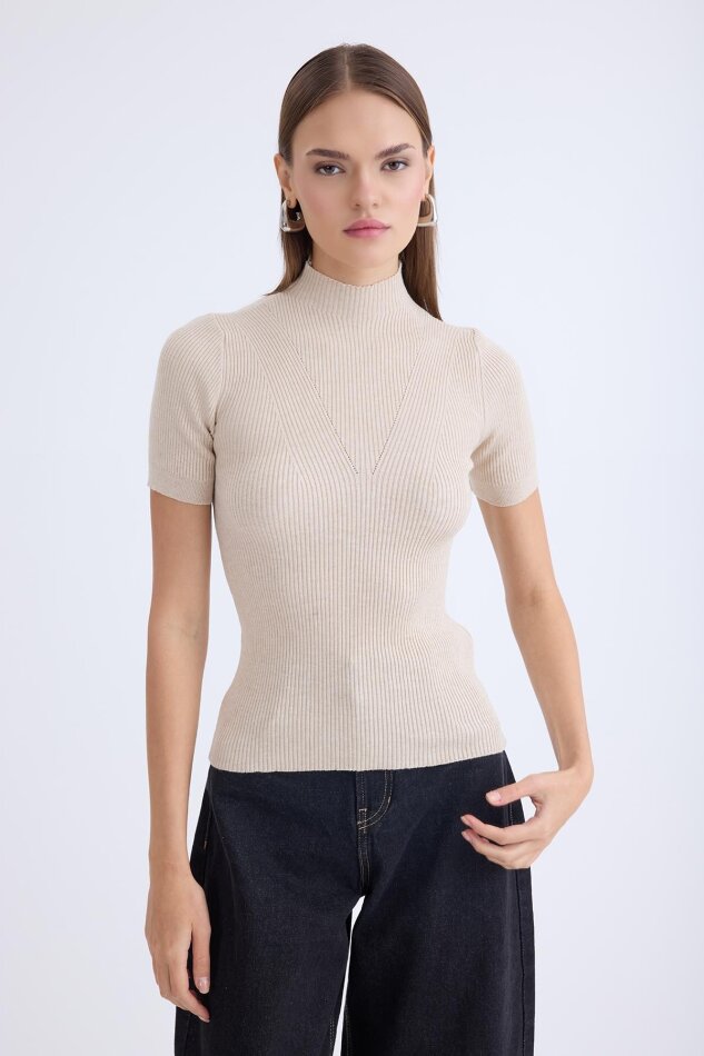 Balıkçı Yaka Yarım Kol Triko Bluz - 8