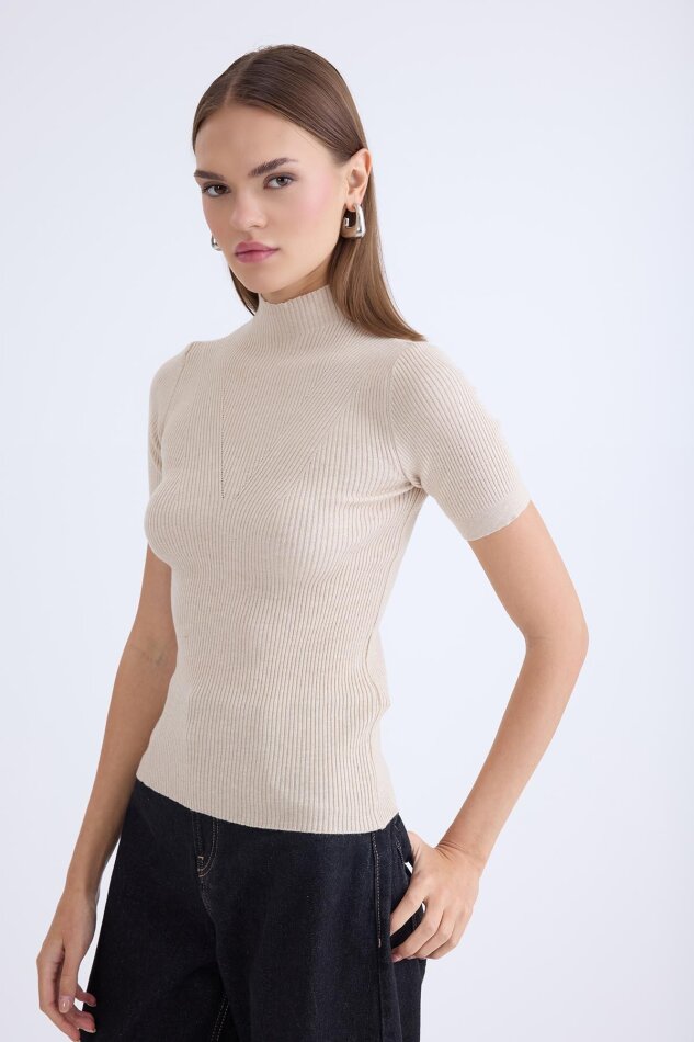 Balıkçı Yaka Yarım Kol Triko Bluz - 9