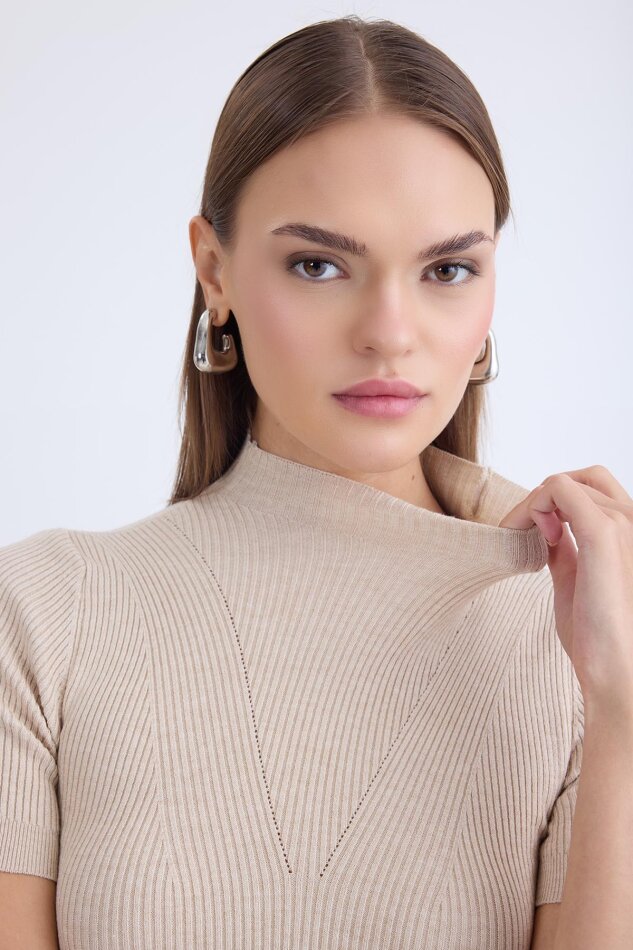 Balıkçı Yaka Yarım Kol Triko Bluz - 10