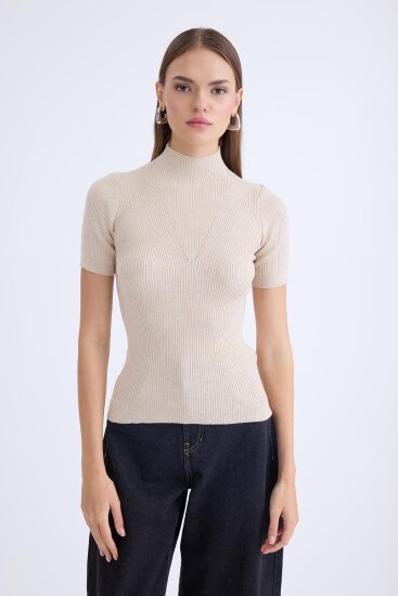 Balıkçı Yaka Yarım Kol Triko Bluz - 11