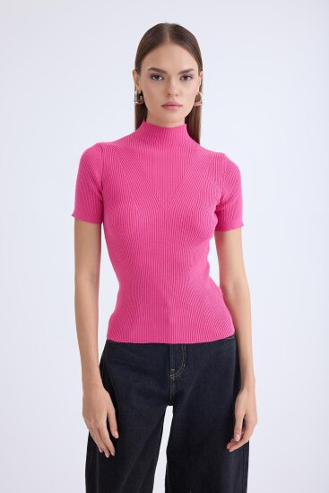 Balıkçı Yaka Yarım Kol Triko Bluz - 12