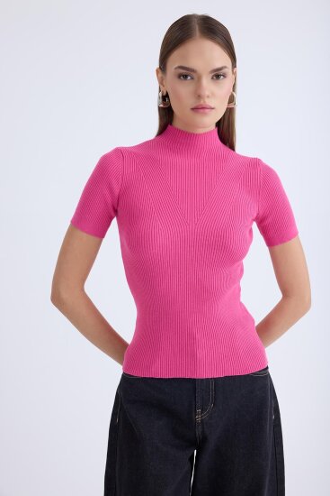 Balıkçı Yaka Yarım Kol Triko Bluz - 13