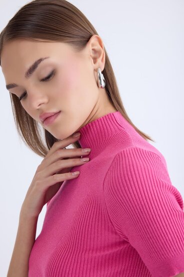 Balıkçı Yaka Yarım Kol Triko Bluz - 15