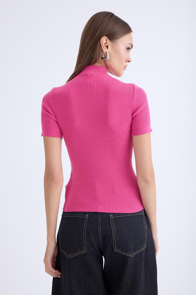 Balıkçı Yaka Yarım Kol Triko Bluz - 16