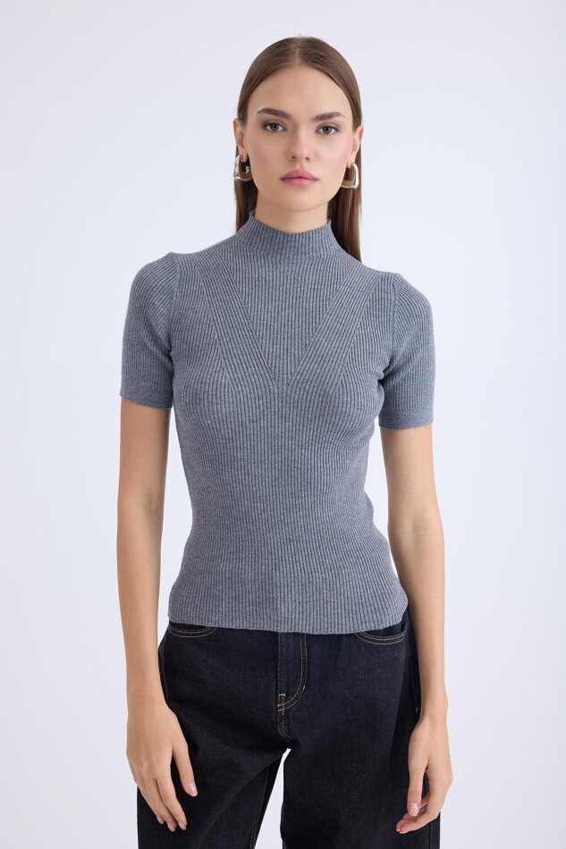 Balıkçı Yaka Yarım Kol Triko Bluz - 17