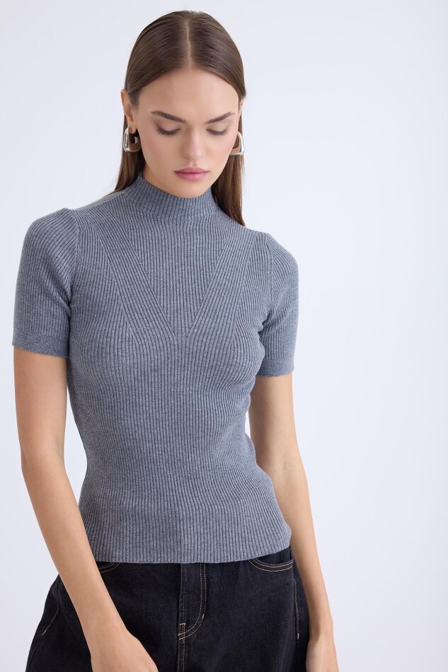 Balıkçı Yaka Yarım Kol Triko Bluz - 18