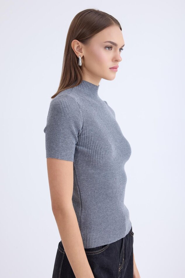 Balıkçı Yaka Yarım Kol Triko Bluz - 19