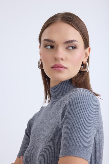 Balıkçı Yaka Yarım Kol Triko Bluz - 20