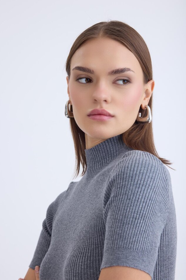 Balıkçı Yaka Yarım Kol Triko Bluz - 20