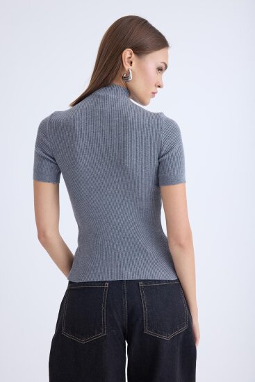 Balıkçı Yaka Yarım Kol Triko Bluz - 21