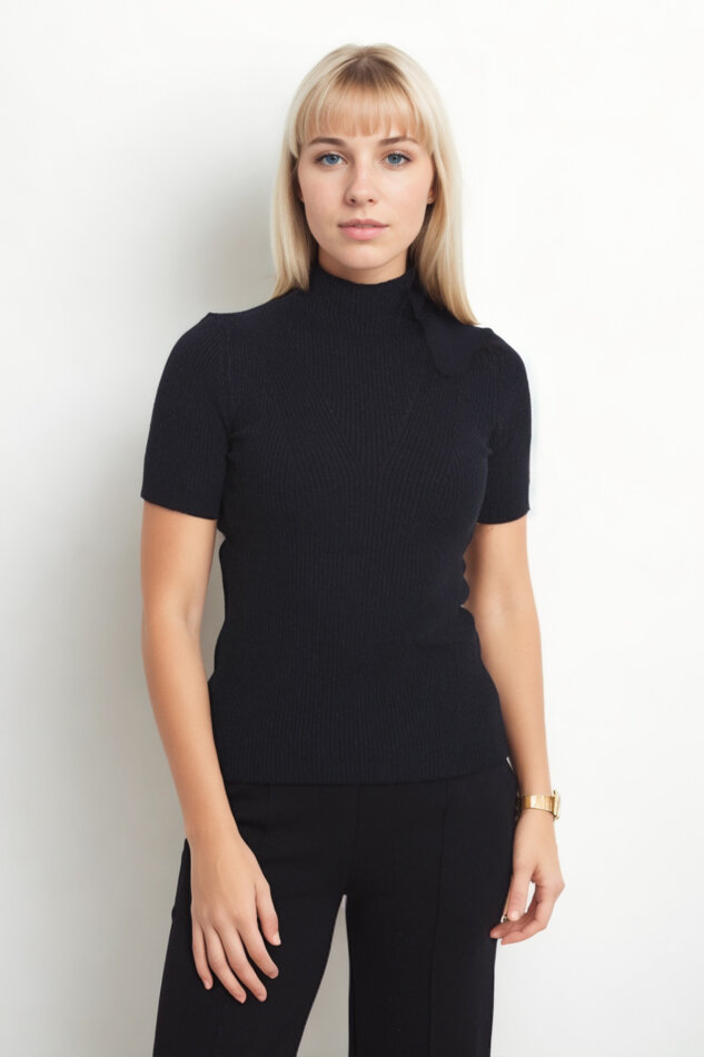 Balıkçı Yaka Yarım Kol Triko Bluz - 22