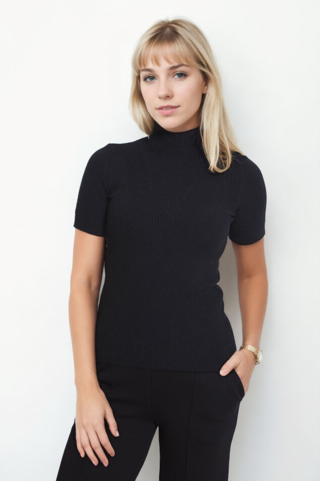 Balıkçı Yaka Yarım Kol Triko Bluz - 24