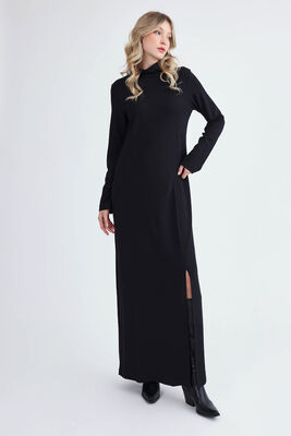 Balıkçı Yaka Yırtmaçlı Uzun Elbise - 2