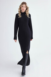 Balıkçı Yaka Yırtmaçlı Uzun Elbise - 3