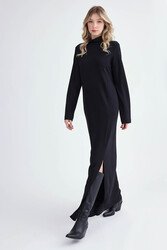 Balıkçı Yaka Yırtmaçlı Uzun Elbise - 4