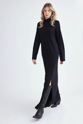 Balıkçı Yaka Yırtmaçlı Uzun Elbise - 4