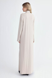 Balıkçı Yaka Yırtmaçlı Uzun Elbise - 12