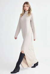 Balıkçı Yaka Yırtmaçlı Uzun Elbise - 8