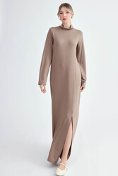 Balıkçı Yaka Yırtmaçlı Uzun Elbise - 15