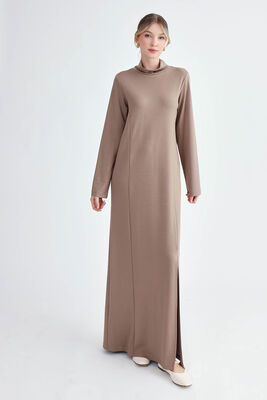 Balıkçı Yaka Yırtmaçlı Uzun Elbise - 13