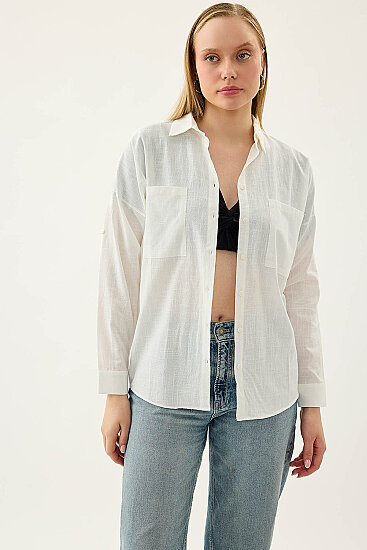 Basic Oversize Önden Cepli Gömlek - 2