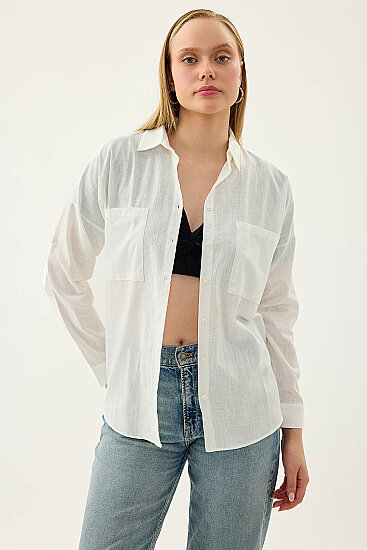 Basic Oversize Önden Cepli Gömlek - 3