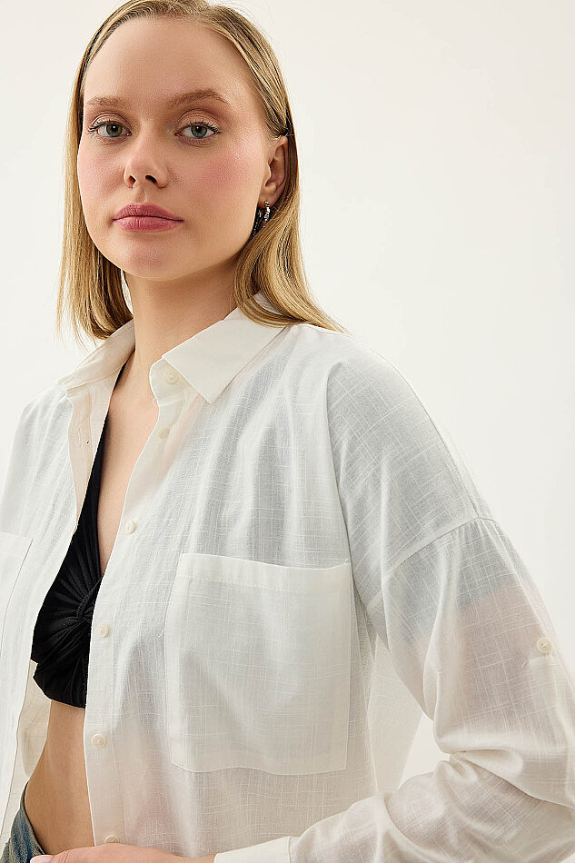 Basic Oversize Önden Cepli Gömlek - 6
