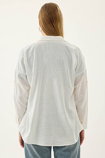 Basic Oversize Önden Cepli Gömlek - 4