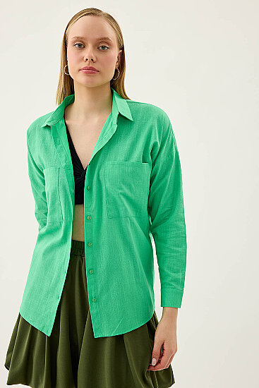 Basic Oversize Önden Cepli Gömlek - 7