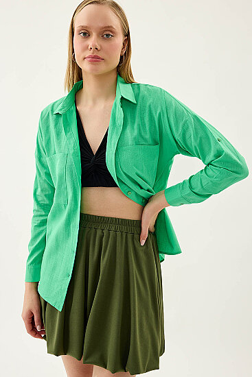 Basic Oversize Önden Cepli Gömlek - 9