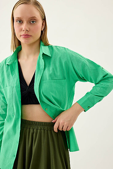 Basic Oversize Önden Cepli Gömlek - 11