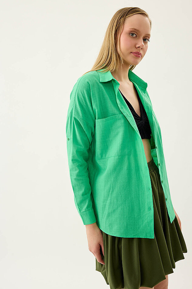 Basic Oversize Önden Cepli Gömlek - 12