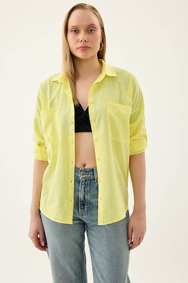 Basic Oversize Önden Cepli Gömlek - 14