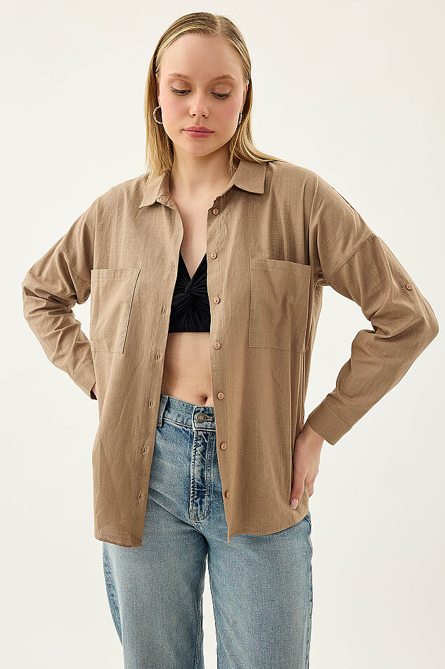Basic Oversize Önden Cepli Gömlek - 23