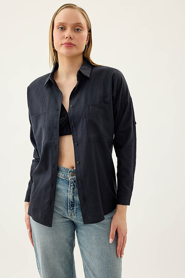 Basic Oversize Önden Cepli Gömlek - 32
