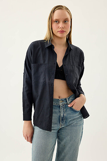 Basic Oversize Önden Cepli Gömlek - 33