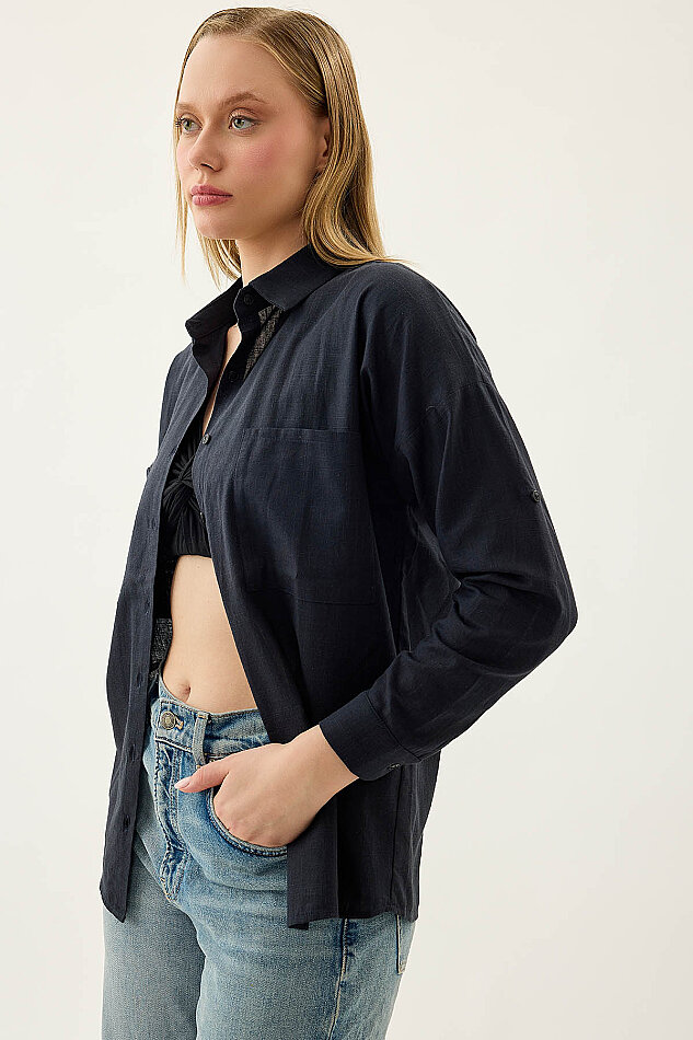 Basic Oversize Önden Cepli Gömlek - 34