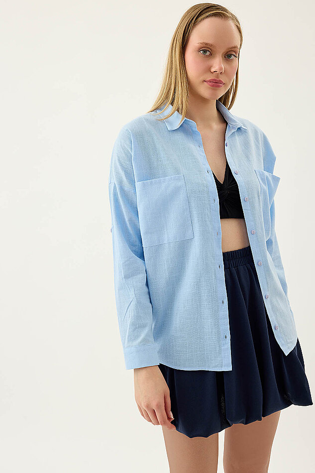 Basic Oversize Önden Cepli Gömlek - 38