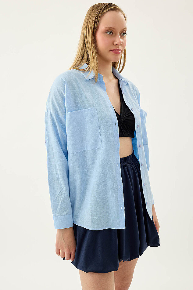 Basic Oversize Önden Cepli Gömlek - 42