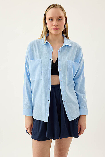 Basic Oversize Önden Cepli Gömlek - 36
