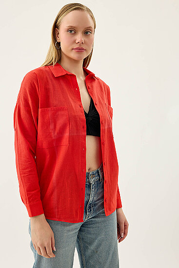 Basic Oversize Önden Cepli Gömlek - 52