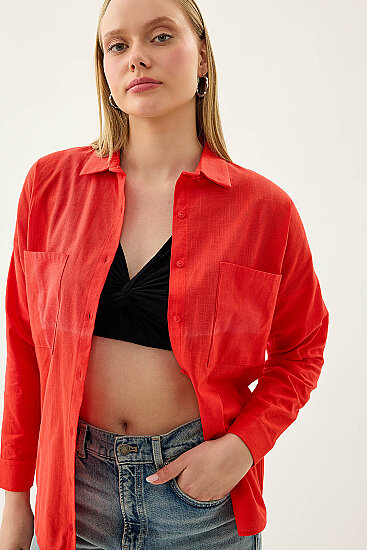 Basic Oversize Önden Cepli Gömlek - 54