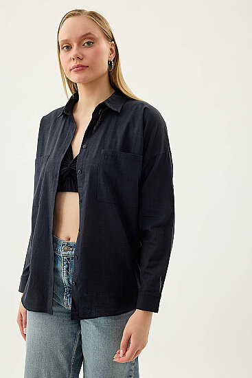 Basic Oversize Önden Cepli Gömlek - 63