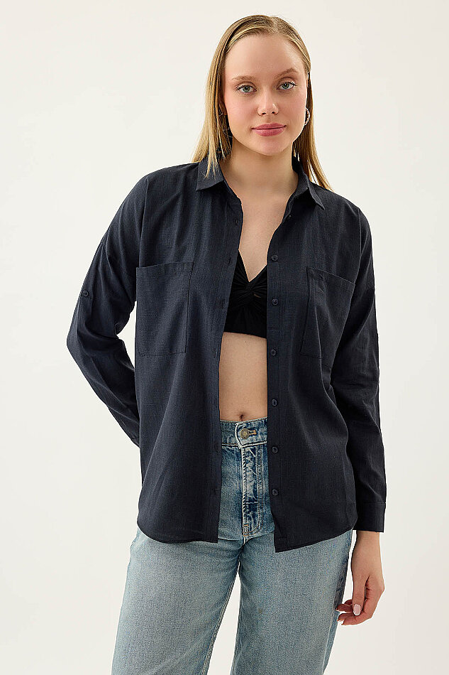 Basic Oversize Önden Cepli Gömlek - 64