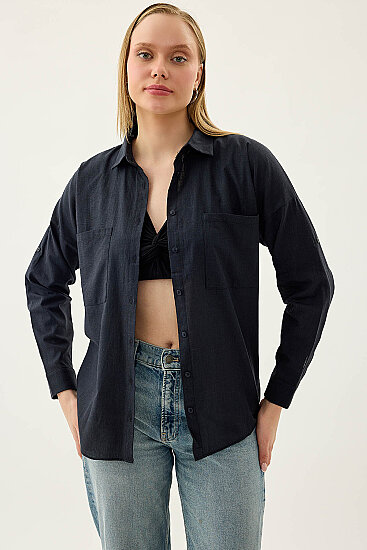 Basic Oversize Önden Cepli Gömlek - 65