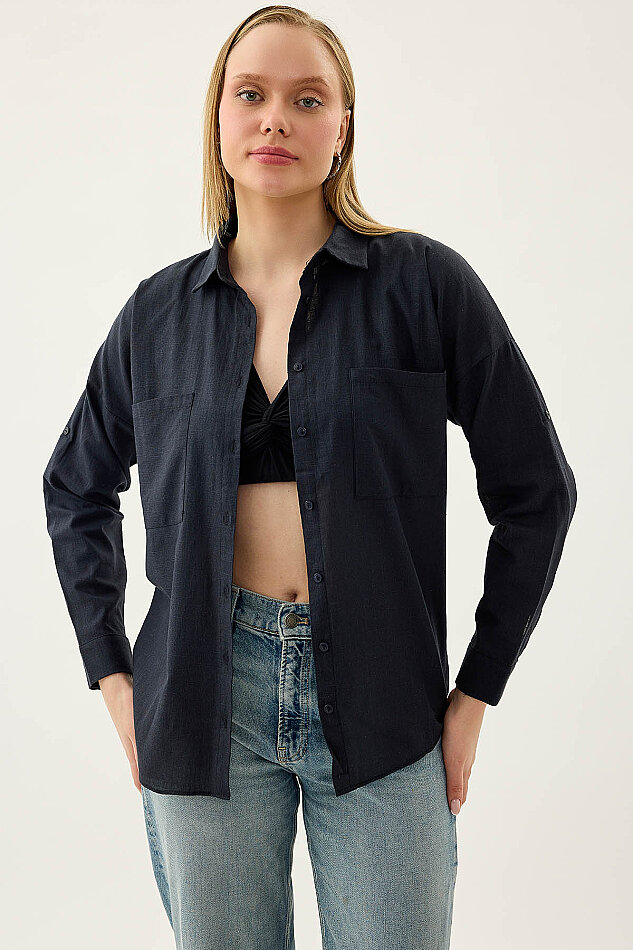 Basic Oversize Önden Cepli Gömlek - 65