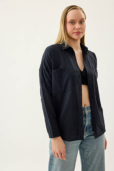 Basic Oversize Önden Cepli Gömlek - 67