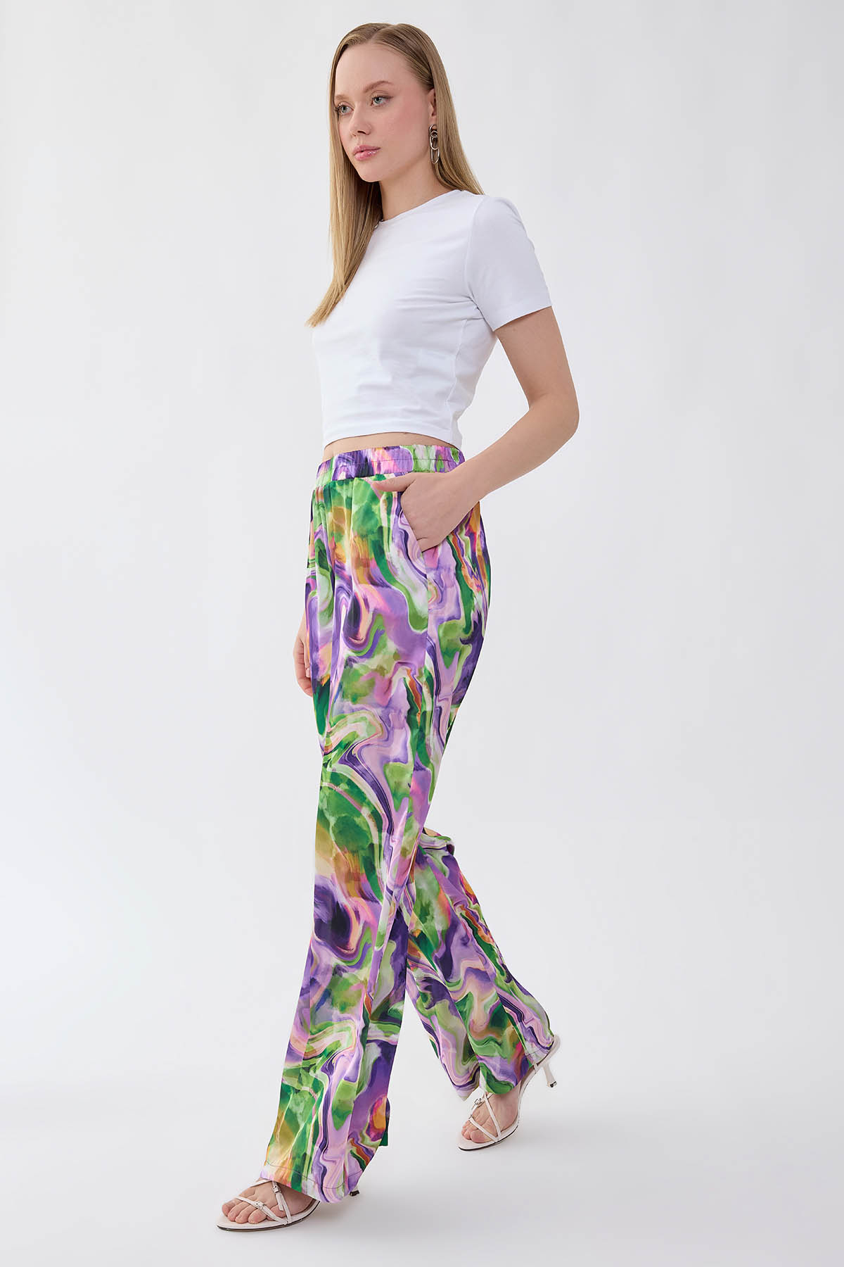 Batik Desen Beli Lastikli Pantolon - Thumbnail